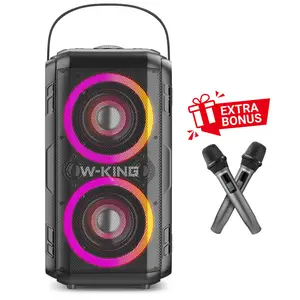 W-KING 180W Custom IP65 Waterproof Loud Portable Bluetooth Amplifier Bass Stereo Speakers - LED Lights, EQ, Aux Input, U-Disk Slot, TF Card Compatibility, 24H Playtime, Wireless Outdoor Audio for Smartphones