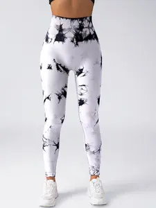 Women's High-Waisted Tie-Dye Sports Leggings, Seamless Comfortable Fabric, Tight-Fit Design, All-Season Wear, Gym & Workout Apparel Set, Athleisure Fitness Leggings