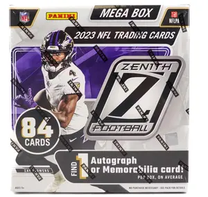 Panini 2023 Zenith Football Mega Box - 84 Cards, 1 Autograph or Memorabilia Card Per Box, 6 Packs of 14 Cards Each, Sports Collectible