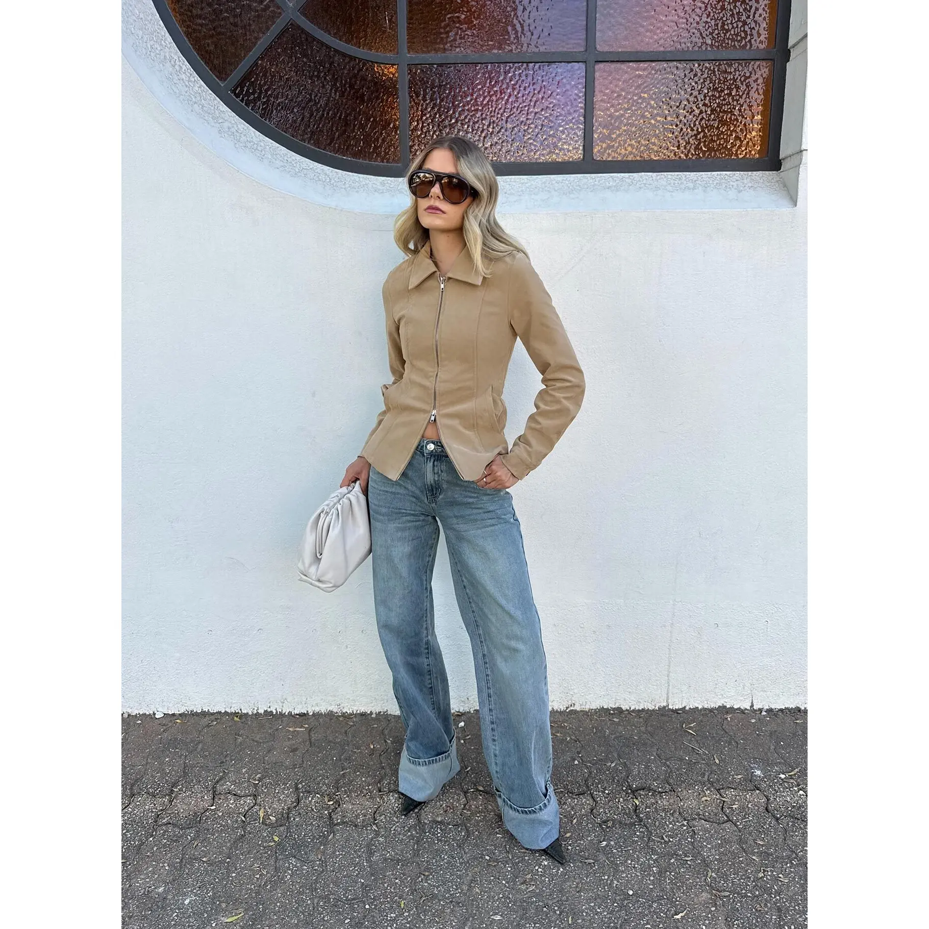 Ezia Wide Cuff Baggy Jeans Raw Denim