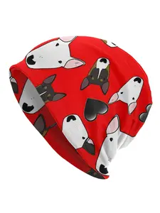 BIIHUDU Bull Terrier Dog Lover Mom Beanie Hat - Red with & Bull Terrier Design, Warm Winter Cap for Men, Stylish Knit Beanie for Dog Lovers, Dog Accessory, Casual Wear, Durable Fabric, Comfortable Fit, Playful Design, Pet Owners Gift