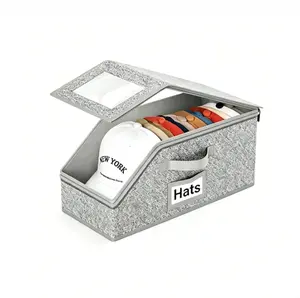 Hat Storage Organizer - Stylish Foldable Box with Clear Lid, Holds 10+ Hats, Ideal for Baseball Caps, Snapbacks, Space-Saving Durable Solution for Closet, Travel