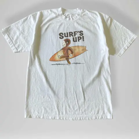 Gildan Men's And Women's T-Shirt, Vintage Style Curious George Surfs Up T-Shirt, Animal T-Shirt, Unisex Vintage Graphic Tees Gothic Grunge Y2k Emo Scene Amity Affliction Style Clothes Men Women Streetwear Summer