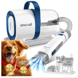 Oneisall Dog Hair Vacuum & Grooming Kit with 7 Tools, 3-in-1 Clipper & Guide Combs, Brush, Crevice Tool, and 5.2ft Hose