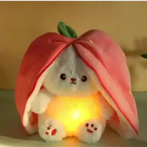 Strawberry bunny plush toy transforms into a little bunny doll, carrot bunny plush toy, girl's sleeping pillow.