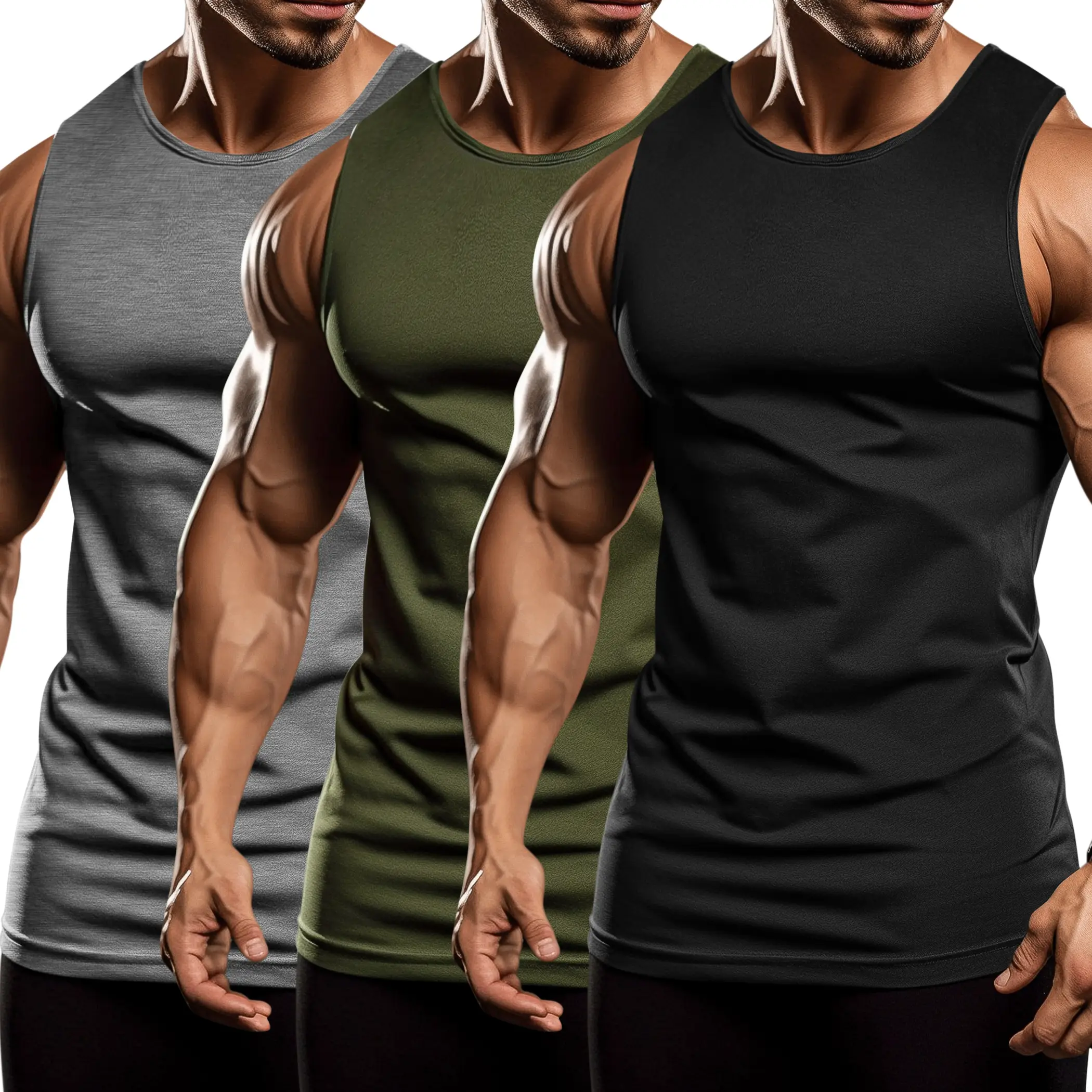 COOFANDY Men's 3 Pack Workout Tank Tops Sleeveless Gym Shirts Bodybuilding Fitness Muscle Tee Shirts Vest Springtok