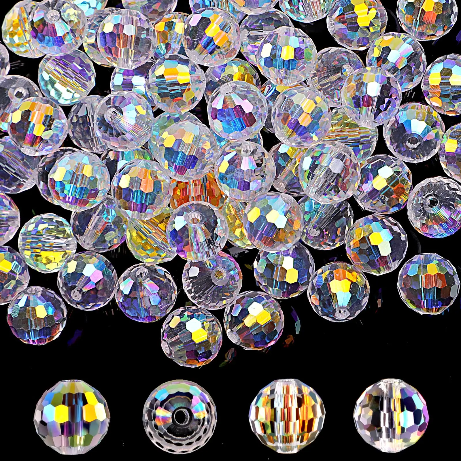 Crystal Glass Beads for Jewelry Making, 80 Pieces 10mm Round Faceted Beads for Craft Necklace