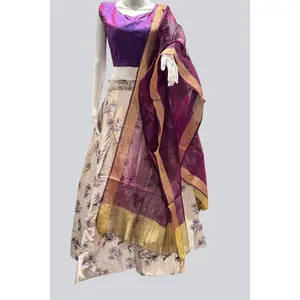 Purple Silk Lehenga with Crop top| Printed