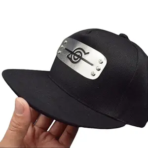 Anime Merchandise Ninja Hat Naruto Kakashi Konoha Red Cloud Sun Hat Hip-Hop Baseball Cap Duckbill Cap for Fans Black with Metal Emblem