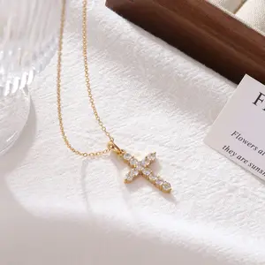 YEHHY Women's Cross Necklace - Stainless Steel Zircon Cross Pendant, Exquisite Minimalist Faith Jewelry, Waterproof Hypoallergenic - Ideal Birthday or Valentine's Day Gift for Girlfriend, Cross Necklace Women
