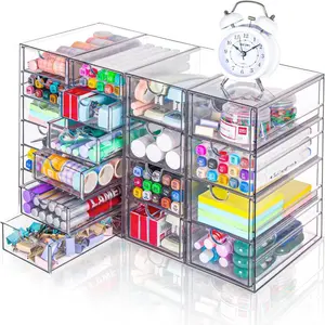 Acrylic Organizer with Drawers 4 Sets Total 20 Drawers Clear Desk Organizer Storage for Makeup Office Art Supply Craft Organization