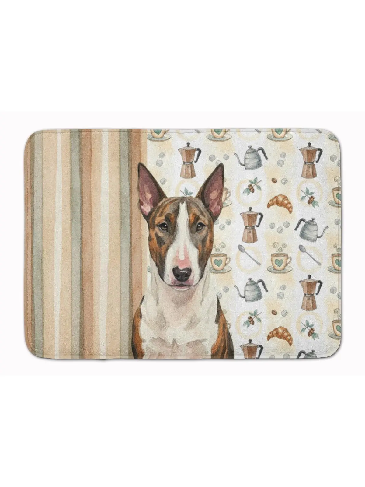 Carolines Treasures WDK7349RUG 19x27 in. Brindle & White Bull Terrier Animal-Inspired Art-Themed Cushioned Dyed Coffee Bar Memory Foam Kitchen Mat, Animal-Inspired Kitchen Rugs, Art-Themed Kitchen Rugs