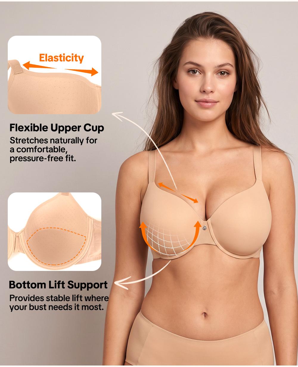 HSIA Cloudnest Mia Lightly Lined Plus Size Seamless Full Coverage Underwire Bra Smoothing Minimizer Cooling T-Shirt Bra with Adjustable Wide Straps Bra for Big Busted Women