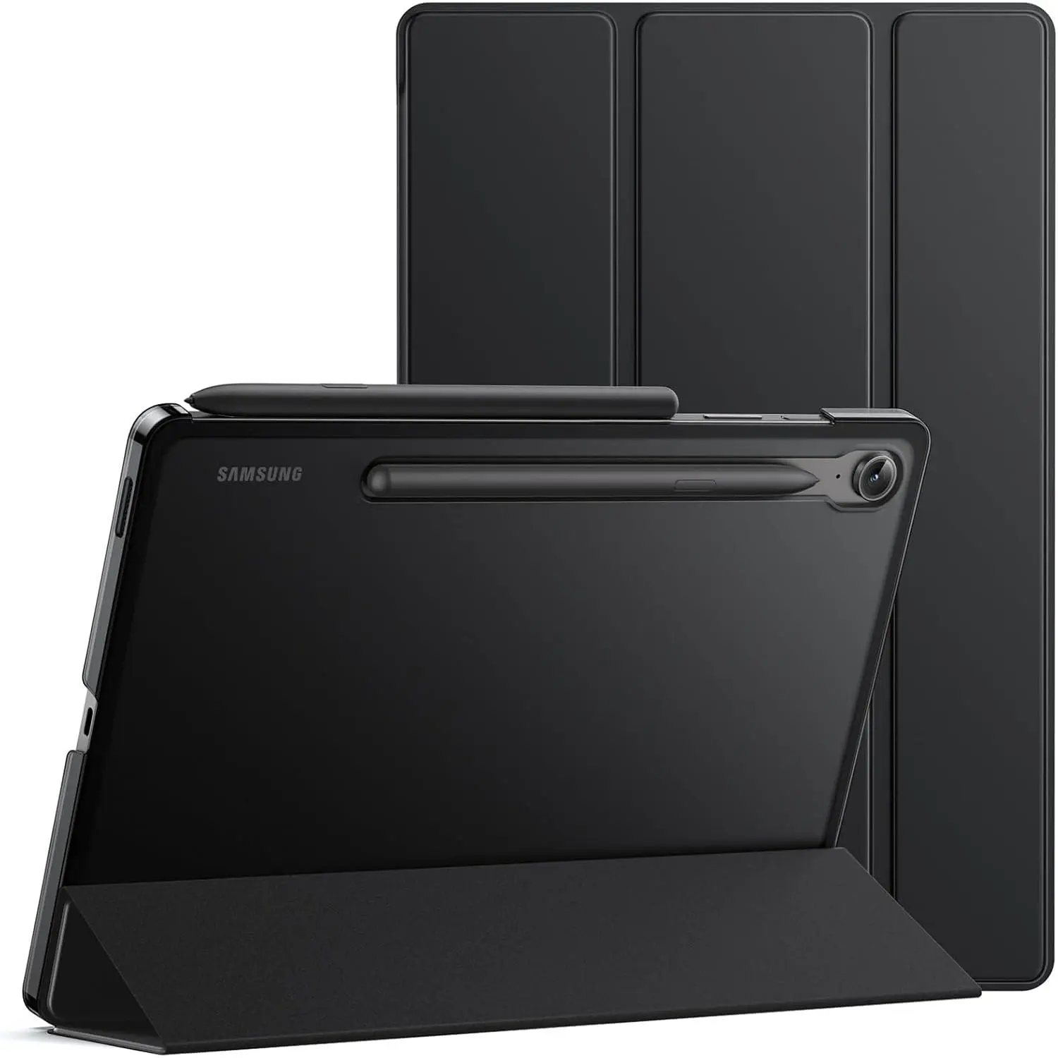 Case for Samsung Galaxy Tab S10 FE / S9 FE 10.9-Inch, Slim Translucent Back Tri-Fold Stand Protective Tablet Cover, Support S Pen Charging, Auto Wake/Sleep (Black)