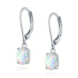 MDFUN Inlaid Drop Earrings 6x8mm Oval Synthetic White Opal Hypoallergenic Nickel-Free for Women Elegant and Versatile Jewelry festival gift