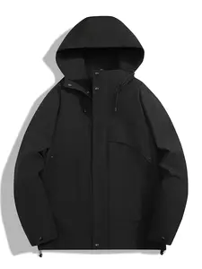 Waterproof Windproof Hooded Outdoor Hiking Jacket Men Women Loose Fit Breathable Zip Snap Double Placket Adjustable Drawstring Camping Citywalk Windbreaker Coat