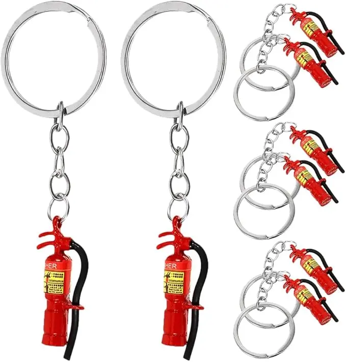 8Pcs Mini Fire Extinguisher Keychain Tiny Firefighter Keyring Stainless Steel Key Chain with Small Fire Extinguisher Charms for Firefighter Graduation Gift