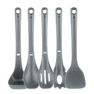 Silicone Kitchen Utensils Set - Gray | Heat-Resistant, Food-Grade Safe Cooking Tools Includes Spoon, Spatula, Pasta Fork - Stackable Design - Everyday Use Home Kitchen Essentials