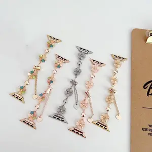 Chic Heart & Flower Chain Bracelet Watch Band For Apple Watch Series 1-9, Se, Ultra & Ultra 2 - Fits 38Mm To 49Mm - Zinc Alloy With Button Clasp