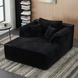 Chaise Lounge Sofa Chair Indoor, Oversized Corduroy Upholstered Boneless Sofa Bed, Deep Seat Sleeper Couch Reading Chair for Living Room, No Assembly Required (Black)