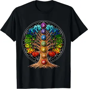 100% Cotton Tree Of Life Chakra Symbols Zen Yoga Meditation Spiritual T-Shirt