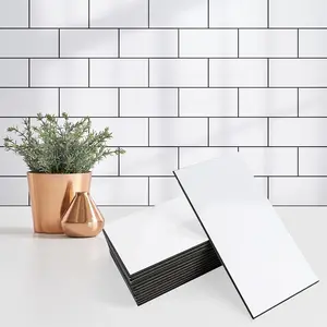 100 Pieces Peel and Stick Backsplash for Kitchen, 3" x 6" 2026 Upgraded PVC Subway Tile, Glossy White with Dark Gray Grout Stick on Tile for Kitchen Bathroom Fireplace RV