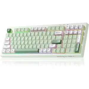 Aula Keyboard,  Gaming Keyboard   Keyboards Creamy Color Cute Fun Quiet Keyboard with Number Pad Light Up RGB Backlit Tri-Mode BT/2.4GHz/USB-C - K99 Green