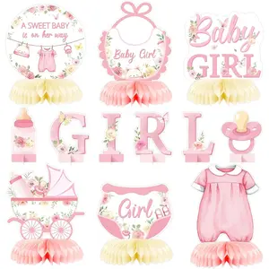 12Pcs Floral Sweet Baby Shower Party Honeycomb Centerpieces Spring Easter Gifts Sweet Baby Is On Her Way Baby Girl Party Table Decoration Pink Floral Girl Decor for Baptism Gender Reveal