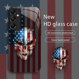 Suitable for [Galaxy A15] Independence Day American flag skull Creative design mobile phone case protective cover new business simple HD glass mobile phone case affordable anti-fall anti-fingerprint-888