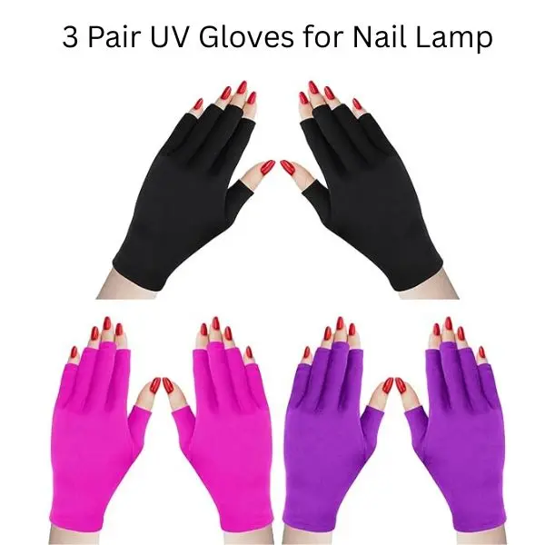 3 Pair UV Gloves for Nail Lamp – UPF50+ Fingerless Nail Protection Gloves, Gel Manicure Hand Protectors for UV/LED Nail Lamps