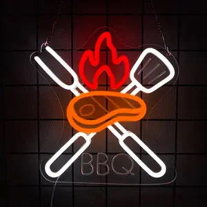 BBQ Neon Signs for Wall Decor,LED Sign for BBQ Party Decorations,Neon Lights Sign for Barbecue Restaurant,BBQ Signs for Outside,Home, Bar, Party,Christmas Gift
