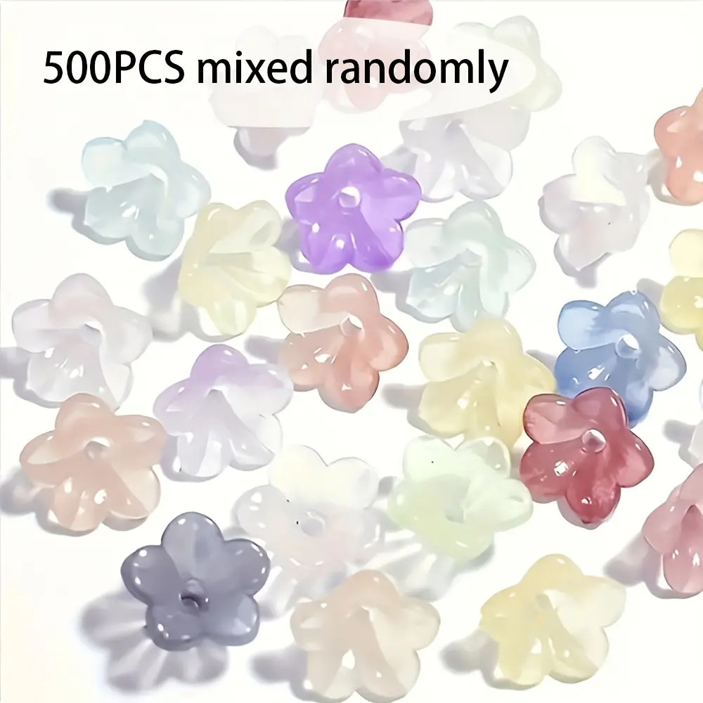 500pcs Vibrant Gradient Flower-Shaped Plastic Beads, Mixed Pastel Colors - Durable DIY Beading Supplies, DIY Jewelry Decoration - Ideal for Bracelets, Necklaces