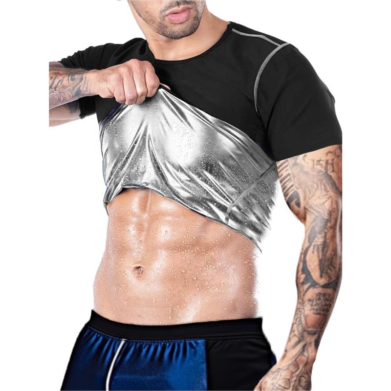 OLLAS Men'S Sauna Suit Shirt - Sweat Absorbent Compression Vest with Waistline, Quick-Dry Workout Top for Gym, Training & Casual Wear - All-Season Body Shaper Jacket in Black & Golden, Sleek Modern Design, Durable Sportswear, Sweat-Resistant Fabric,