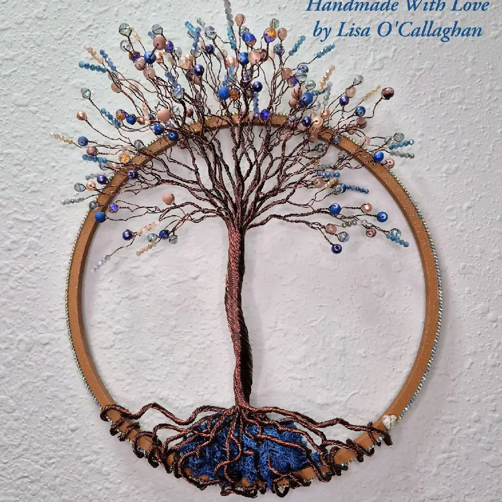 Taupe and Blue Wire Tree of Life Wreath