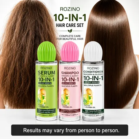 ROZINO Haircare Shampoo and Conditioner Mini Gift Set - 100ml*3 with Keratin, Biotin, Jojoba Oil Serum, Hydrating Daily Care for Most & Chemically Treated Hair, Back to School