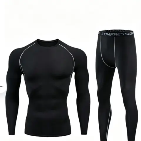 Men's All-Seasons Sport Activewear 2-Piece Set - Snug Compression Long Sleeve Shirt, Breathable Quick-Dry Pants, Moisture Wicking Underwear for Gym, Running (Sizes 2XL,3XL,4XL, Machine Washable)
