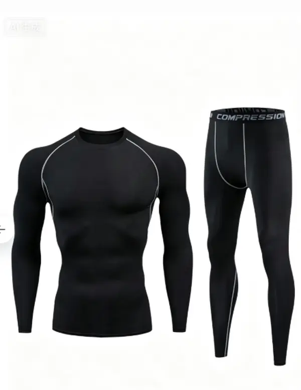 Men's Base Layer Set, 2-Piece Long-Sleeve Compression Shirt and Tights, Quick-Dry and Sweat-Wicking for Gym & Running