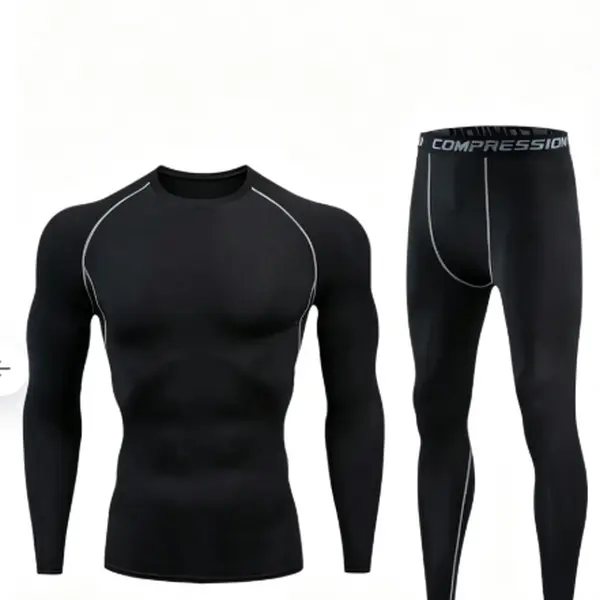 Men's All-Seasons Sport Activewear 2-Piece Set - Snug Compression Long Sleeve Shirt, Breathable Quick-Dry Pants, Moisture Wicking Underwear for Gym, Running (Sizes 2XL,3XL,4XL, Machine Washable)
