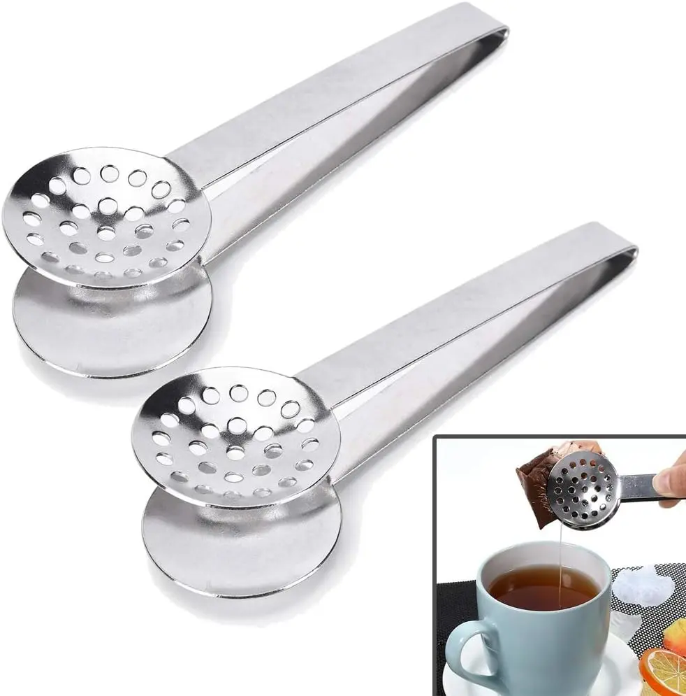 2 Pack Stainless Steel Tea Bag Squeezer Tongs Strainer Grip for Brewing Tea with Tea Infuser Feature