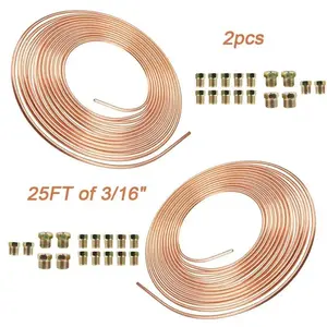 2x 25FT Copper Nickel Brake Line Tubing Kit 3/16" OD, Corrosion Resistant Anti-Rust Flexible Tubing, Includes 32 Fittings, Easy to Bend & Flare for Automotive Repair DIY Truck Restoration