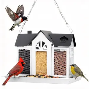 PAWGIANT Hanging Metal Bird House feeder, Bird Feeder House for Outside, With Triple Feeders for Finch Cardinal Chickadee Large Capacity, Weatherproof and Durable, Garden Decor for Outside, Unique Gifts for Bird Lovers Mom Grandma, White, Summervibes