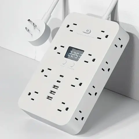 21-in-1 Rectangular Universal Socket Saver with 16AC Outlets, 3USB-A, 2USB-C Ports, 45° Rotating Plugs, Fireproof Material, Overload Auto Off Protection for Home/Office Use