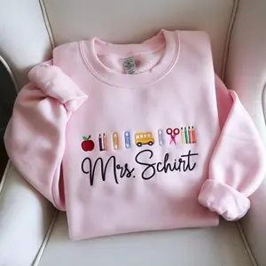 Embroidered Teacher Icons Sweatshirt, Teacher Appreciation Gift, Cute Teacher Sweatshirt, Crayon Teacher Sweatshirt, Back to School Gift