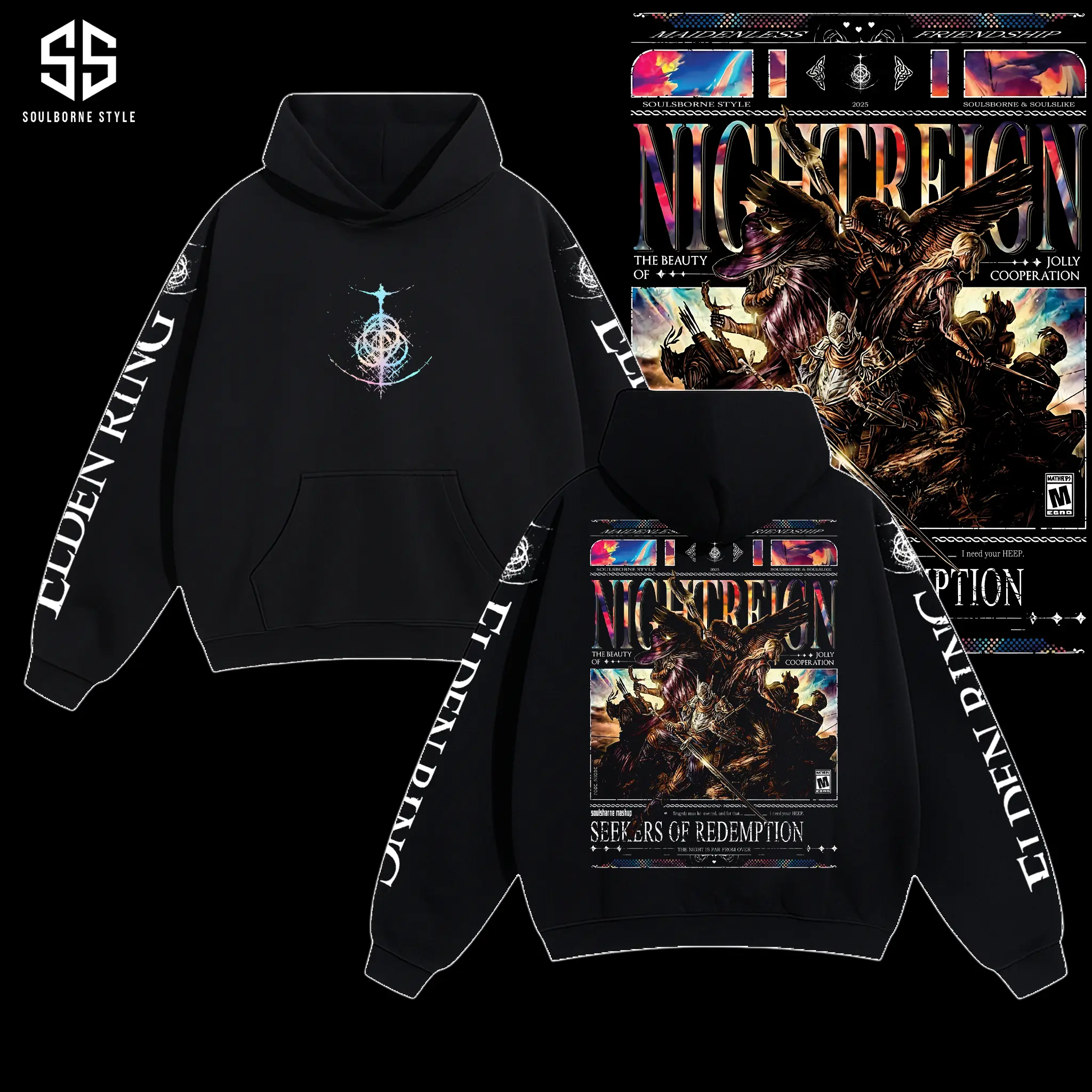 [Soulsborne Style] Vintage Elden Ring: Nightreign Unisex Hoodie, Soulsborne Gaming Apparel, Game Shirt, Video Game Clothes, Boy Merch, Gift For Him, Gift For Her, Soulslike Streetwear