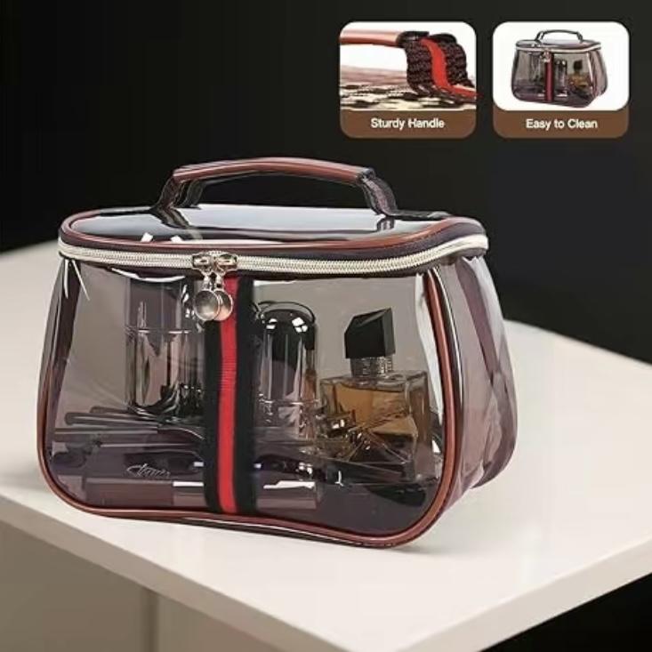 New Retro Vintage Vanity Bag, Clear Makeup Organizer with Handle, Large Capacity Water Resistant Cosmetic Toiletry Bag for Women, Travel Skincare Storage Case, Vintage Makeup Pouch