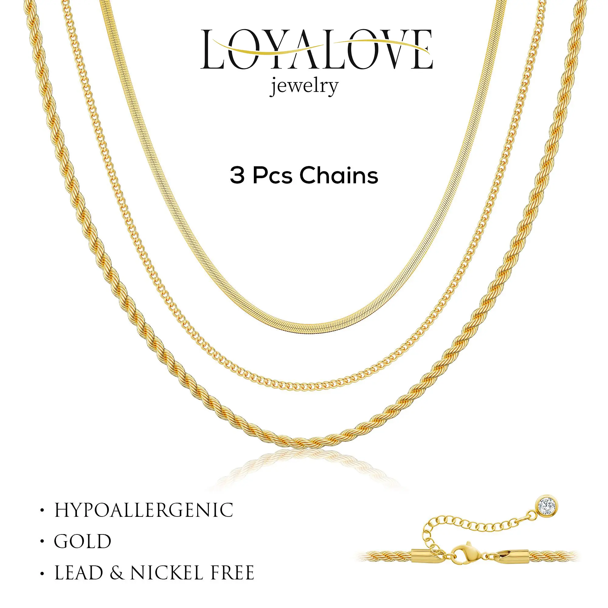 Loyalove Minimalist Fashion Necklace Herringbone 3 Pcs for Women,Dainty Snake Chain Choker Simple Necklace beautiful Jewelry Autumn Gift for Women