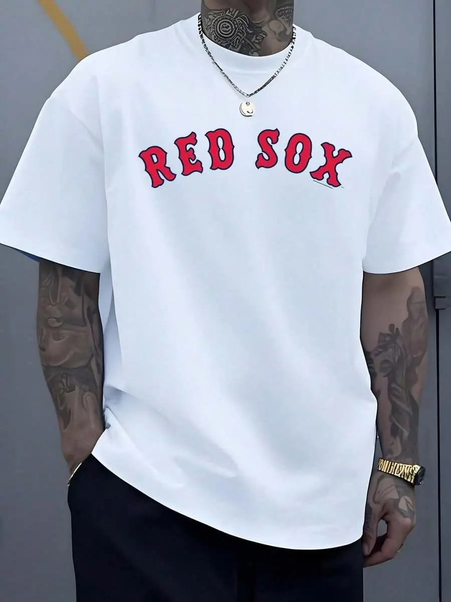 Unisex Printed Short-Sleeve T-Shirt - Casual crew-neck, streetwear-style Red Sox graphic sports tee; a vintage baseball-themed, digitally printed casual streetwear shirt that is perfect for relaxed outings.