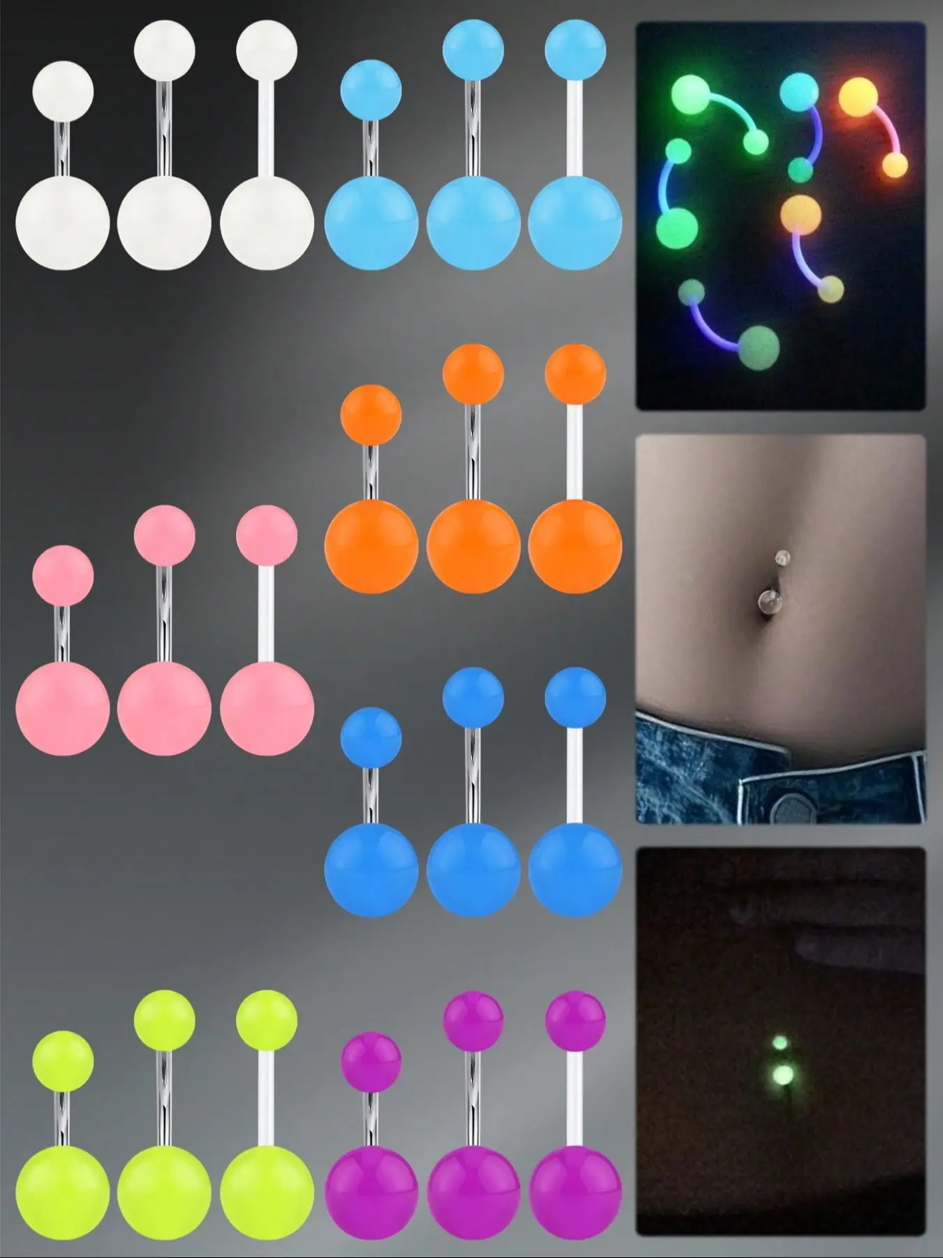 21Pcs Glow in the Dark Belly Button Rings for Women 14Gauge Stainless Steel Hypoallergenic Navel Rings, Colorful UV Neon Glow Navel Piercing Jewelry with Multiple Colors for Party & Daily Wear, All Seasons Jewelry Body Piercing Jewelry Body Jewellery