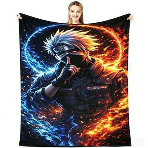 Kakashi Fire & Ice Naruto Blanket - Ultra Soft Cozy Flannel Throw, Warm Lightweight Anime Blanket for Couch Bed Sofa, No Shedding No Fading, Perfect Gift for Naruto Fans Teens Adults for Bedroom Decor & Napping!