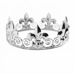 Anderson's Unisex Rhinestone Crown, 2.25" Silver Metal Fleur‑de‑Lis with Clear Faux Diamonds for Prom, Homecoming, Wedding, Birthday, Pageant, Quinceañera, Theater, Mardi Gras, Halloween